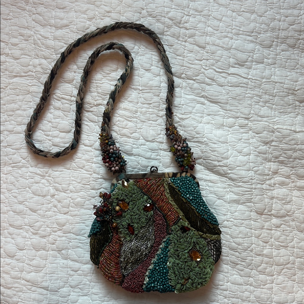 Mary Frances Green And Brown Beaded Bag